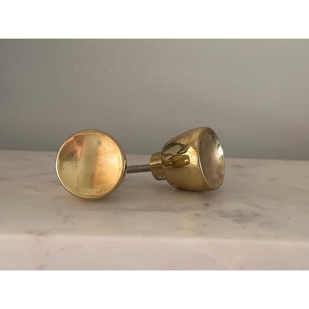 Vintage Solid Brass Cabinet Knobs Set of 2 Polished Gold Drawer Pulls 1 Inch